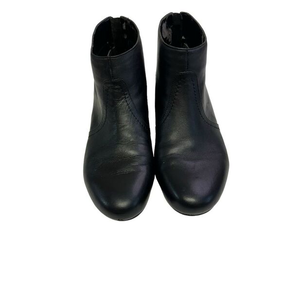 Black‎ Leather Ankle Boots with Gold Studded Heel Accent Booties - Picture 5 of 12